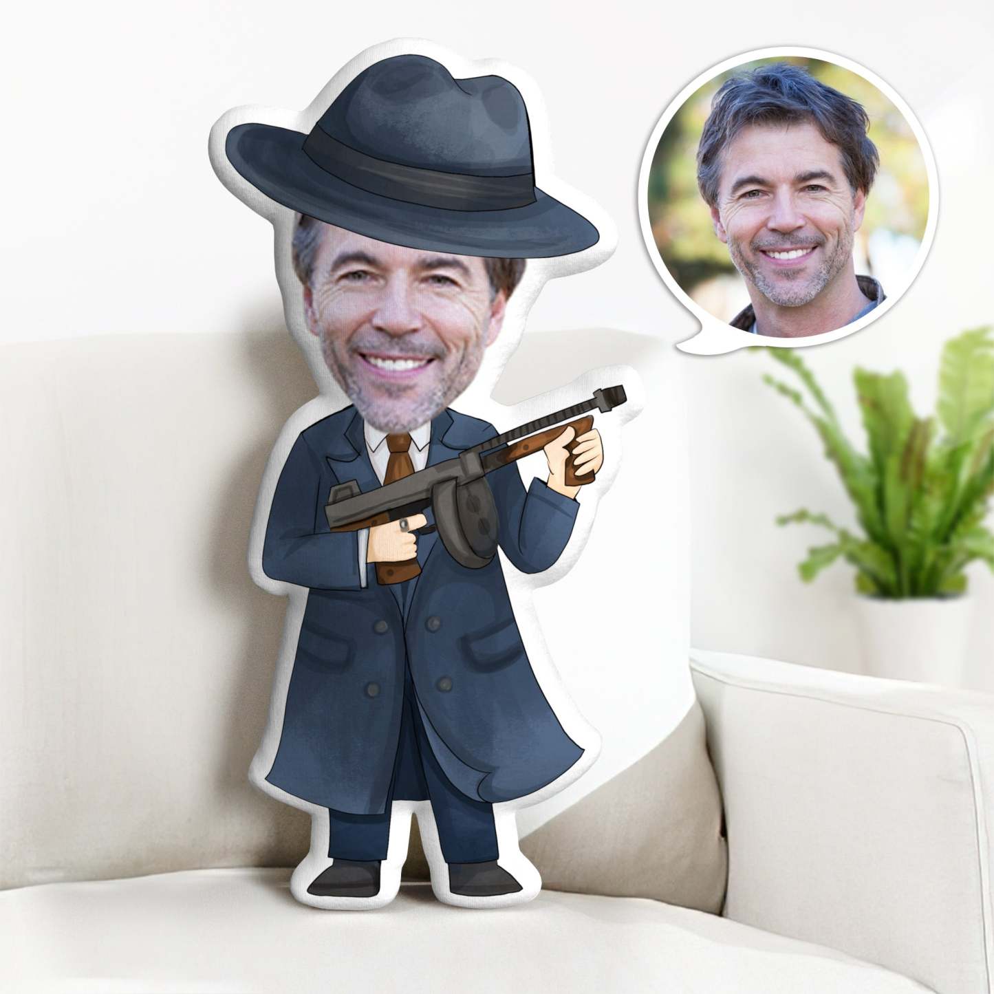 Personalized Face Minime Throw Pillow Custom Face Minime Pillow Gifts Dad with A Gun