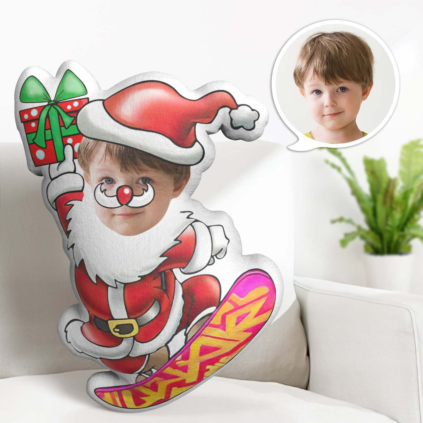 Körperkissen Mein Gesichtskissen Benutzerdefiniertes Weihnachtsmann-skateboard-fotokissen Minime-kissen Benutzerdefiniertes Kissengeschenk - MeineFotoTassen