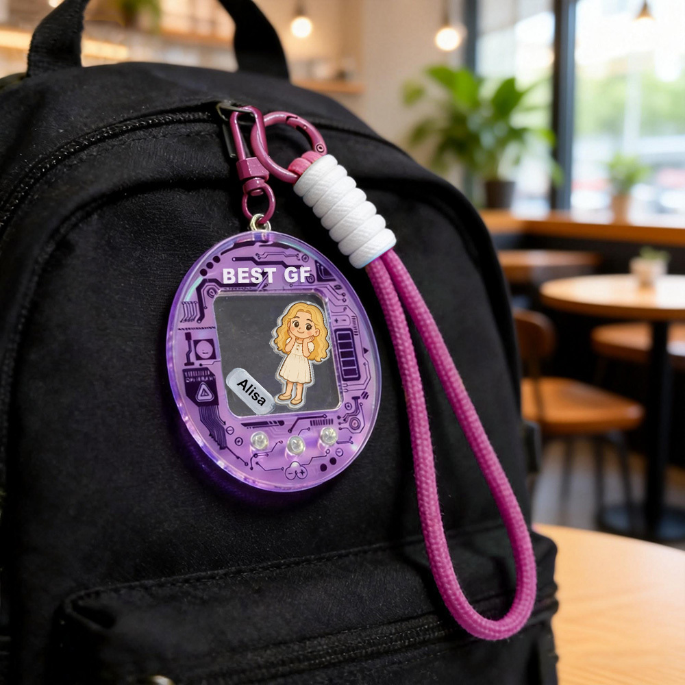 Personalisierter Shaker-paar-schlüsselanhänger, Personalisiertes Cartoon-portrait Mit Namen, Geschenk Im Tamagotchi-stil