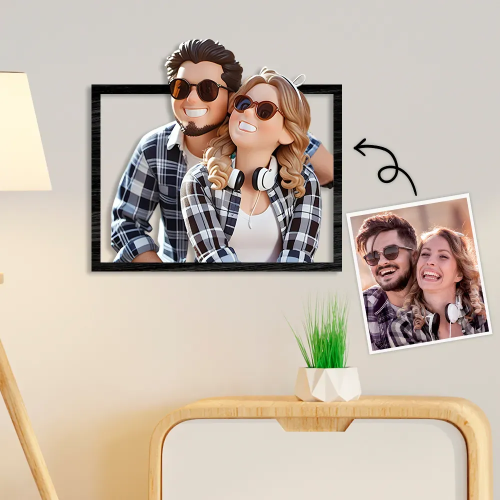 Personalisierter Bilderrahmen aus Holz im Cartoon-Spielzeug-Stil als Geschenk für Paare