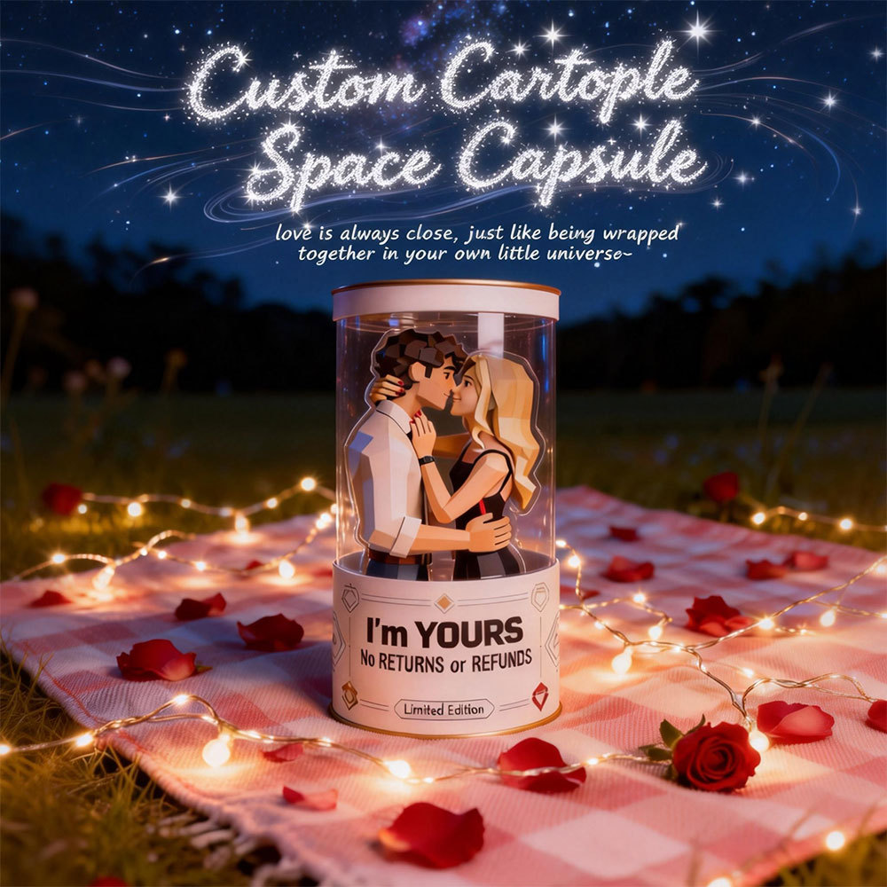 Personalisierte Foto-cartoon-paar-raumkapsel, Individuell Gestaltete Low-poly-dekoration – Ein Besonderes Geschenk Für Sie - DePhotoBoxer