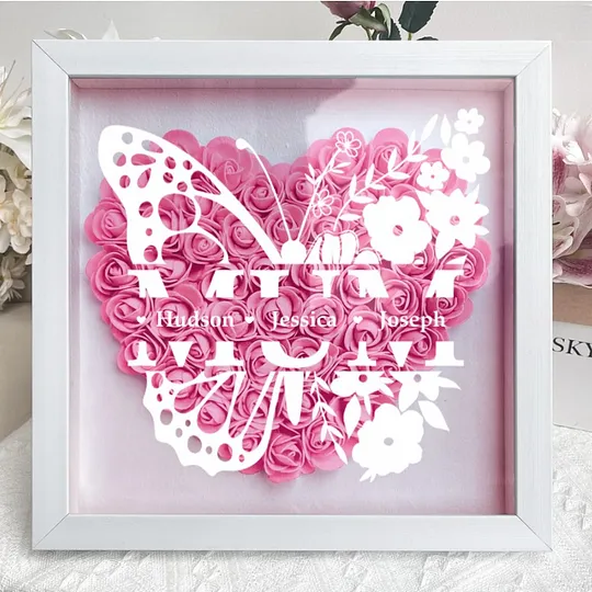 Personalisierte Schmetterlingsversion Blumenschattenbox - Geschenk Für Mama Benutzerdefinierte Kindernamen - DePhotoBoxer