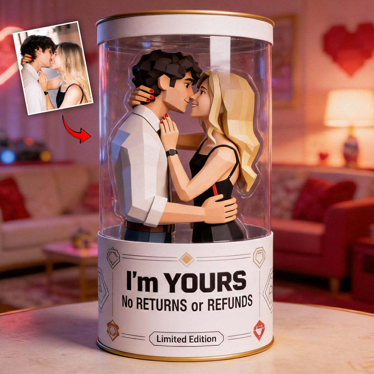 Personalisierte Foto-cartoon-paar-raumkapsel, Individuell Gestaltete Low-poly-dekoration – Ein Besonderes Geschenk Für Sie