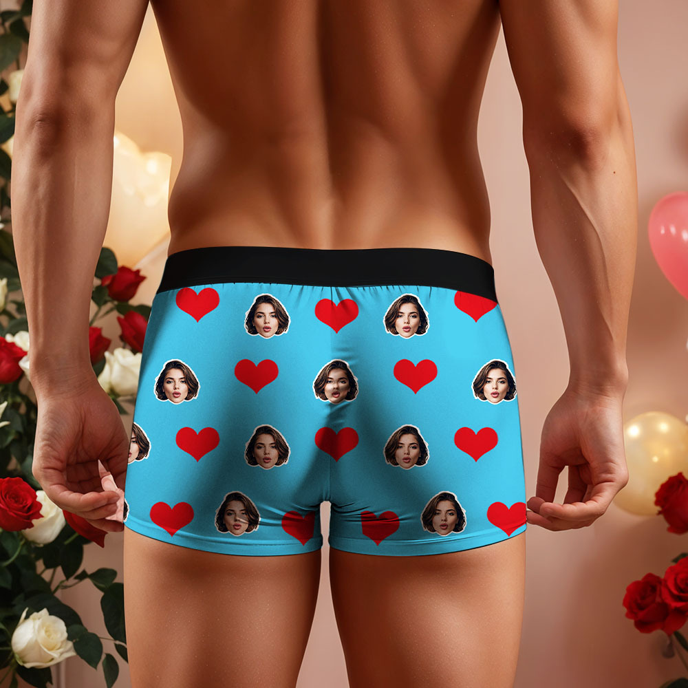Benutzerdefinierte Herren-boxershorts Mit Rotem Herz, Boxershorts Mit Gesicht, Personalisierte Boxershorts Mit Weißem Gesicht, Valentinstag-unterwäsche-geschenk - DePhotoBoxer