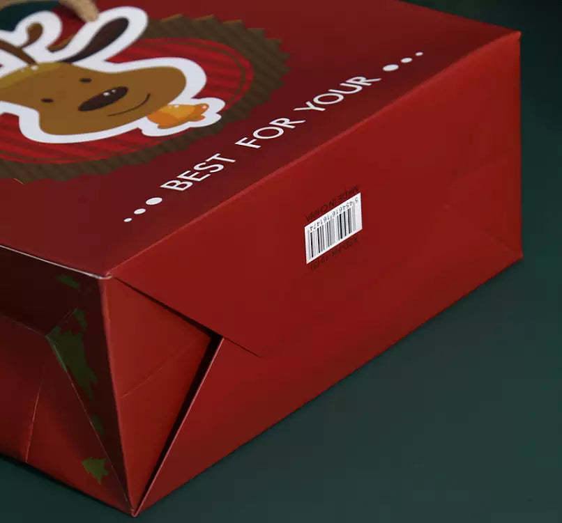 Rote Weihnachtsgeschenktüte Mit Elchmotiv, Dekorative Papiertüte Mit Rentiermotiv (35 Cm X 28 Cm X 12 Cm) - DePhotoBoxer