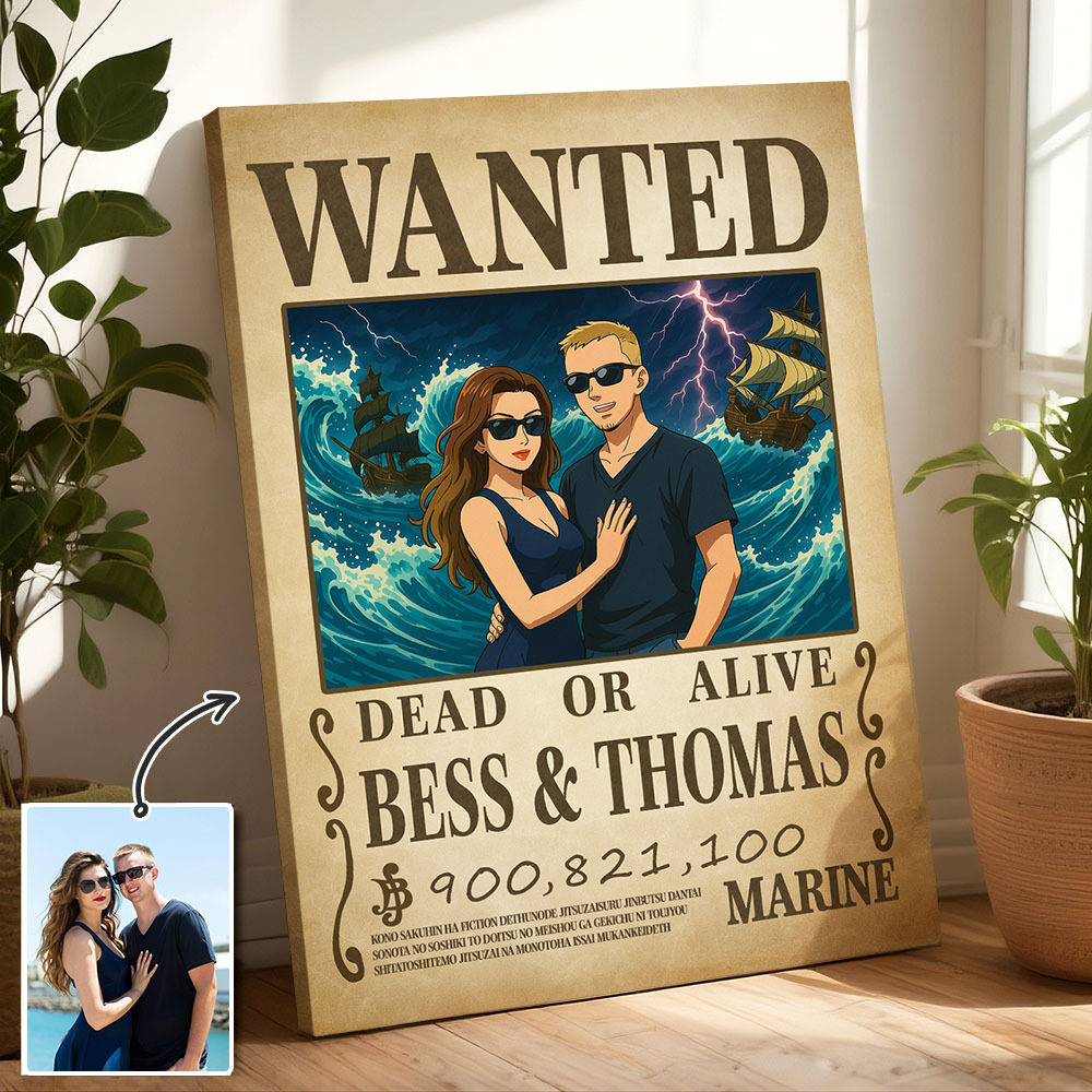 Personalisiertes Anime Bounty Paar Portrait Personalisiertes Anime Style Wanted Poster Portrait Einzigartiges Kapitänspaar Portrait