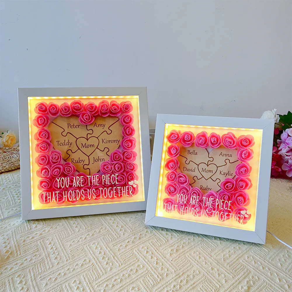Personalisierte Puzzleteil Mama Herzförmige Blumenschatten Led Box - DePhotoBoxer