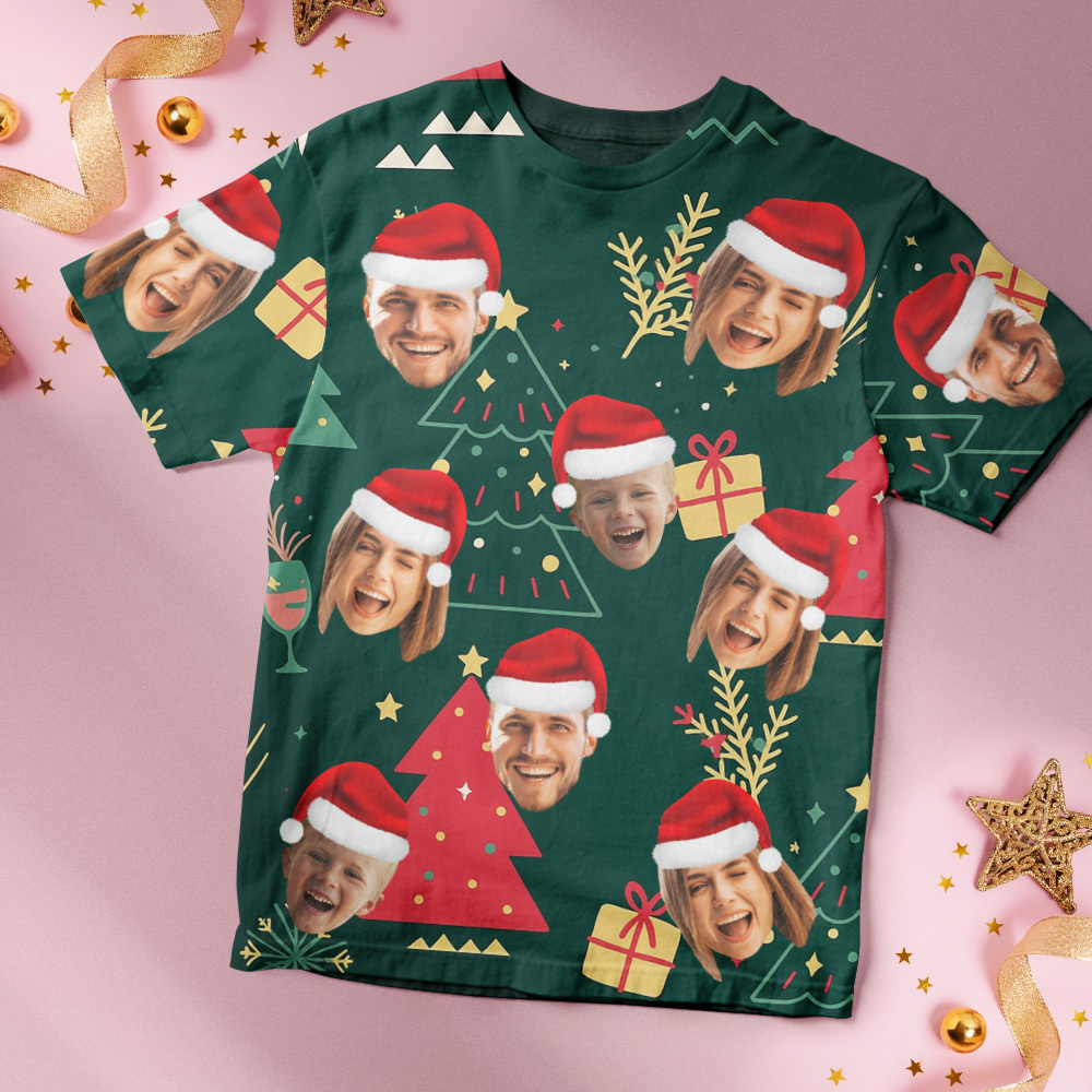 Personalisiertes T-shirt Mit Individuellem Foto, Led-weihnachtsmotiv, Unisex-t-shirts, Frohe Weihnachten - DePhotoBoxer