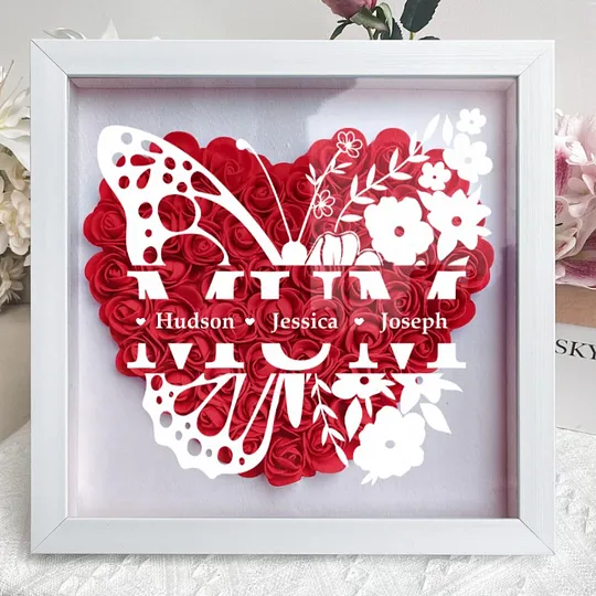 Personalisierte Schmetterlingsversion Blumenschattenbox - Geschenk Für Mama Benutzerdefinierte Kindernamen - DePhotoBoxer