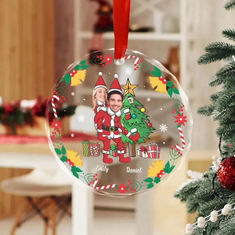 Paar Weihnachtsmann Weihnachtsschmuck, Personalisiertes Paar Lustiges Gesicht Foto Ornament, Personalisiertes Gesicht Geschenk Für Mann Frau, Weihnachtshochzeitsfoto - DePhotoBoxer