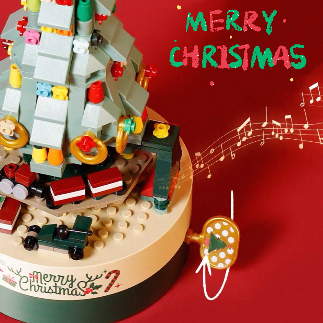 Diy-weihnachtsbaum Aus Bausteinen Mit Drehbarer Spieluhr | Leuchtendes Baustein-design | Festliches Weihnachtsgeschenk Für Kinder, Familie Und Paare