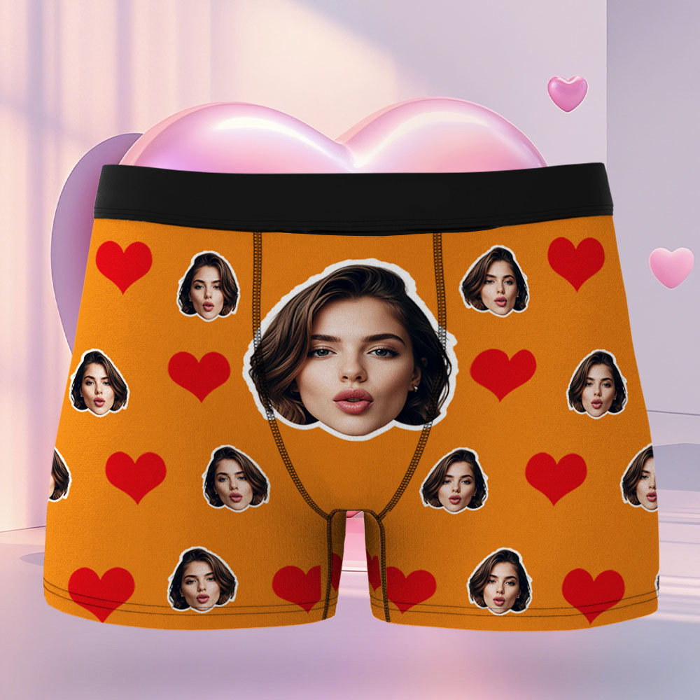 Benutzerdefinierte Herren-boxershorts Mit Rotem Herz, Boxershorts Mit Gesicht, Personalisierte Boxershorts Mit Weißem Gesicht, Valentinstag-unterwäsche-geschenk - DePhotoBoxer