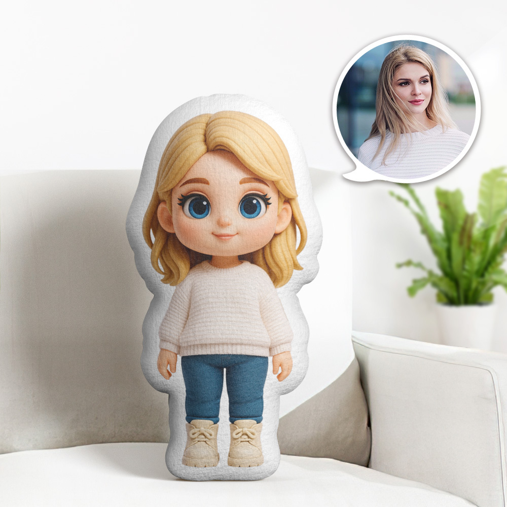 Personalisiertes Süßes Wurfkissen, Personalisiertes Cartoon-kissen, Personalisiertes Gesichtsbild, Minime-wurfpuppe - DePhotoBoxer
