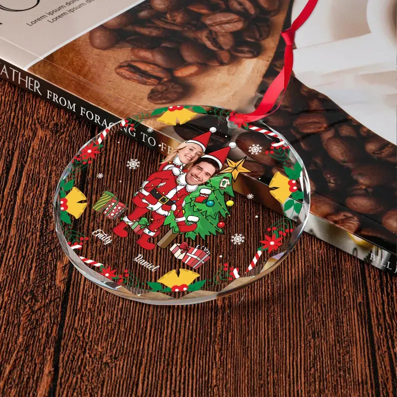Paar Weihnachtsmann Weihnachtsschmuck, Personalisiertes Paar Lustiges Gesicht Foto Ornament, Personalisiertes Gesicht Geschenk Für Mann Frau, Weihnachtshochzeitsfoto - DePhotoBoxer