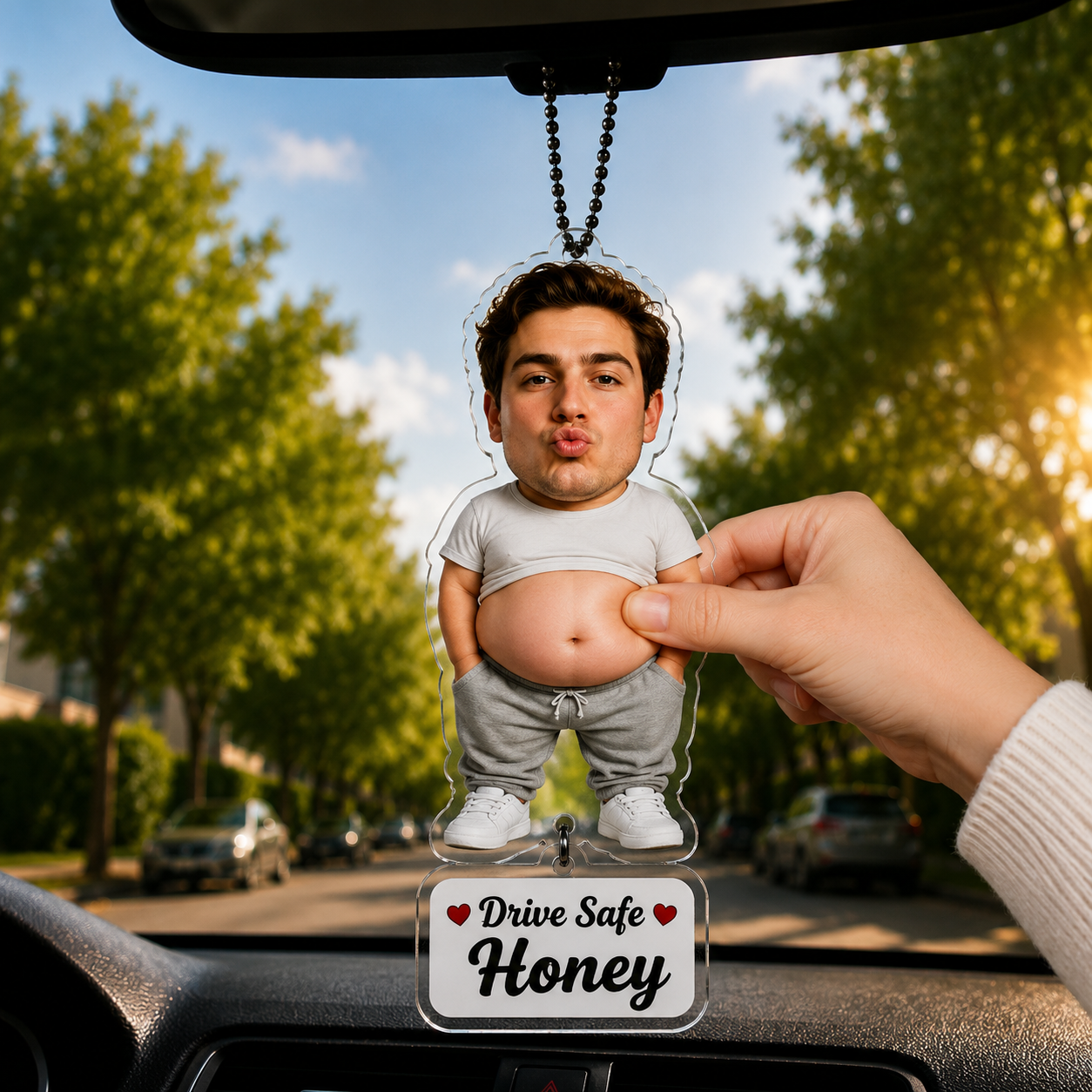 Individuelles Auto-Hängeornament im Squeeze-Stil nach Foto, Ein lustiges, personalisiertes Geschenk für Paare, personalisiertes, fahrsicheres Papa-Geschenk zum Vatertag