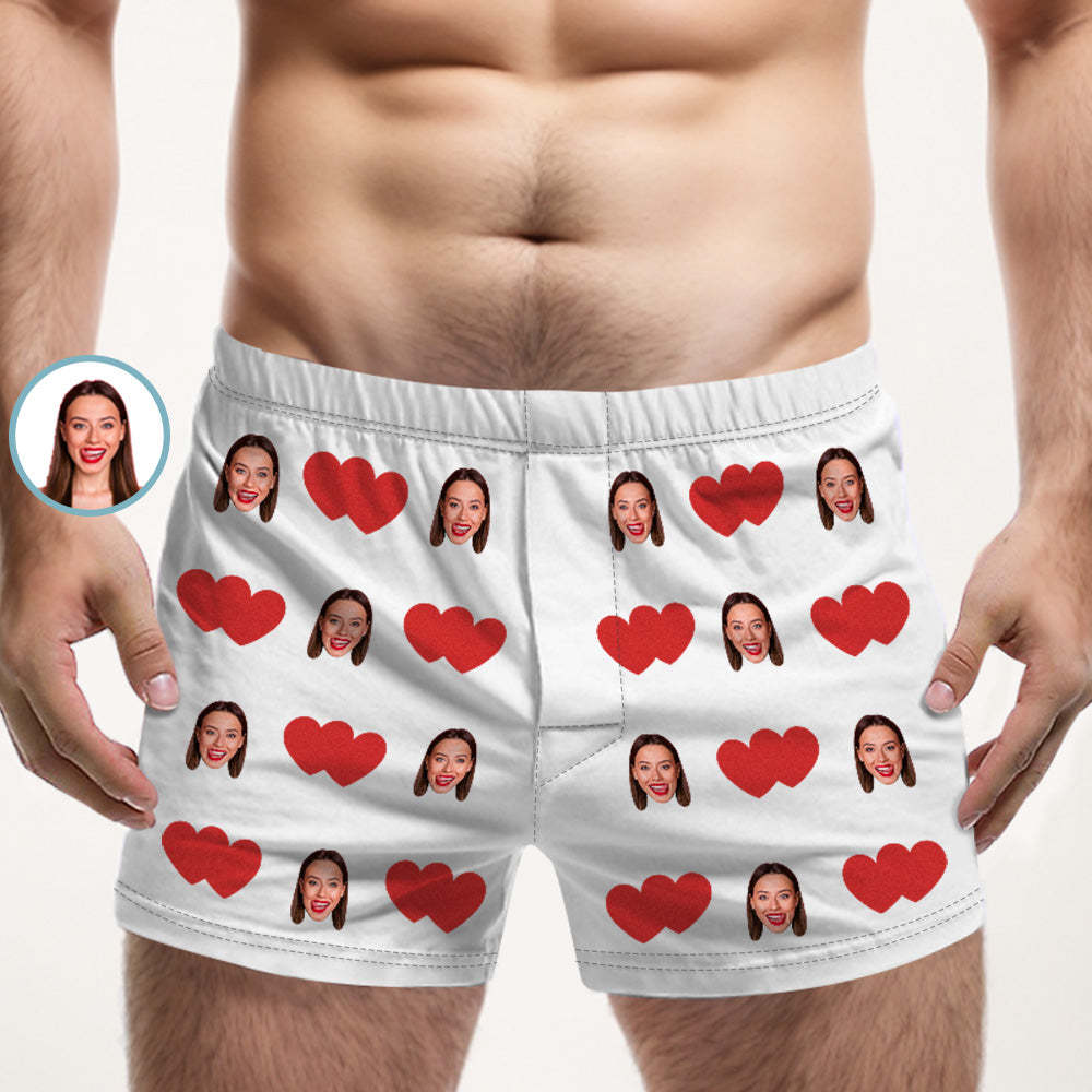 Benutzerdefinierte Gesicht Mehrfarbige Boxershorts Rotes Herz Personalisierte Foto Unterwäsche Geschenk Für Ihn