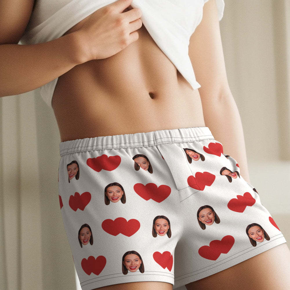 Benutzerdefinierte Gesicht Mehrfarbige Boxershorts Rotes Herz Personalisierte Foto Unterwäsche Geschenk Für Ihn