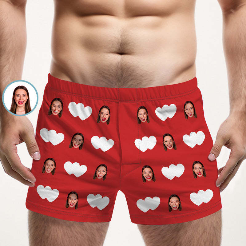 Benutzerdefinierte Gesicht Mehrfarbige Boxershorts Rotes Herz Personalisierte Foto Unterwäsche Geschenk Für Ihn