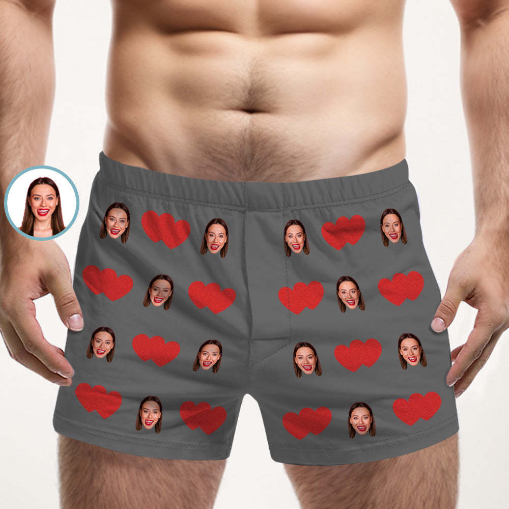 Benutzerdefinierte Gesicht Mehrfarbige Boxershorts Rotes Herz Personalisierte Foto Unterwäsche Geschenk Für Ihn