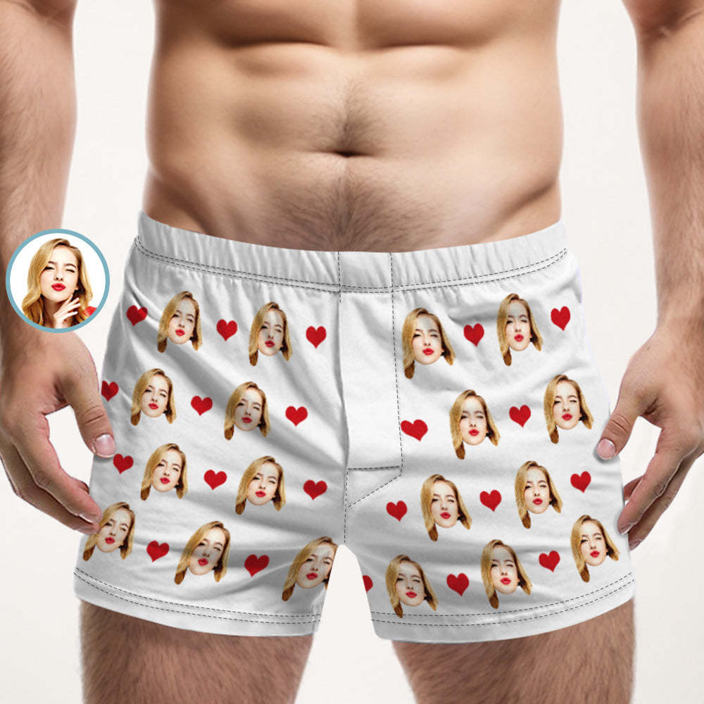Personalisiertes Gesicht, Mehrfarbige Boxershorts, Liebesherzen, Personalisiertes Foto, Unterwäsche, Geschenk Für Ihn