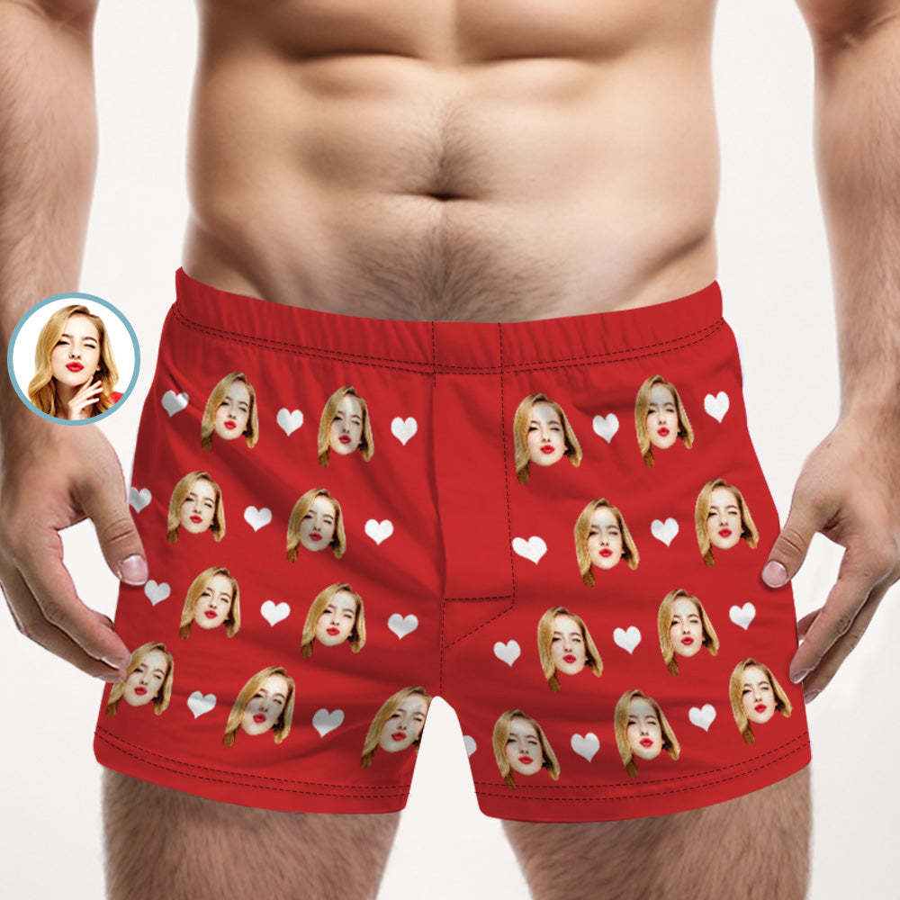 Personalisiertes Gesicht, Mehrfarbige Boxershorts, Liebesherzen, Personalisiertes Foto, Unterwäsche, Geschenk Für Ihn