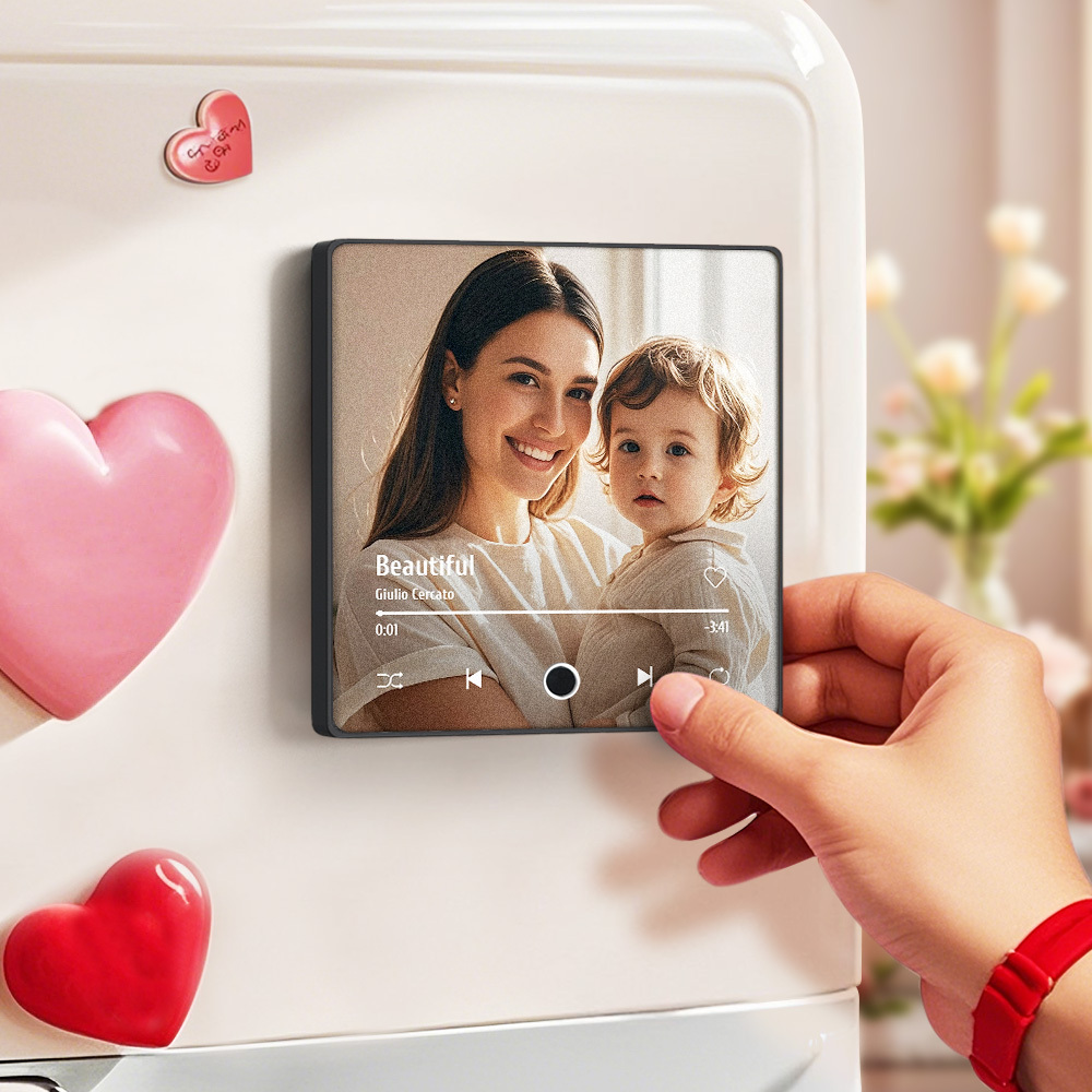 Muttertagsgeschenke, Personalisiertes Fotoalbum, Kühlschrankmagnet, Musik-wandfotoaufkleber, Musikbewegung, Die Ohne Handy Abgespielt Werden Kann, Musik-kühlschrankmagnet Pro Kann Lieder Abspielen - DePhotoBoxer