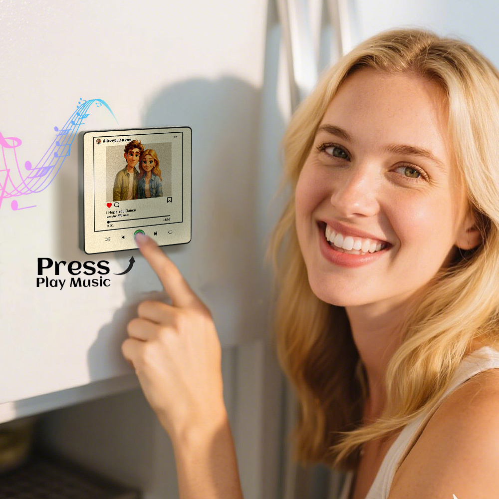 Personalisiertes Fotoalbum Im Cartoon-instagram-stil, Kühlschrankmagnet, Musik-wandfotoaufkleber, Musikbewegung, Die Ohne Handy Abgespielt Werden Kann, Musik-kühlschrankmagnet Pro Kann Lieder Abspielen, Das Beste Geschenk Für Den Liebhaber - DePhotoBoxer