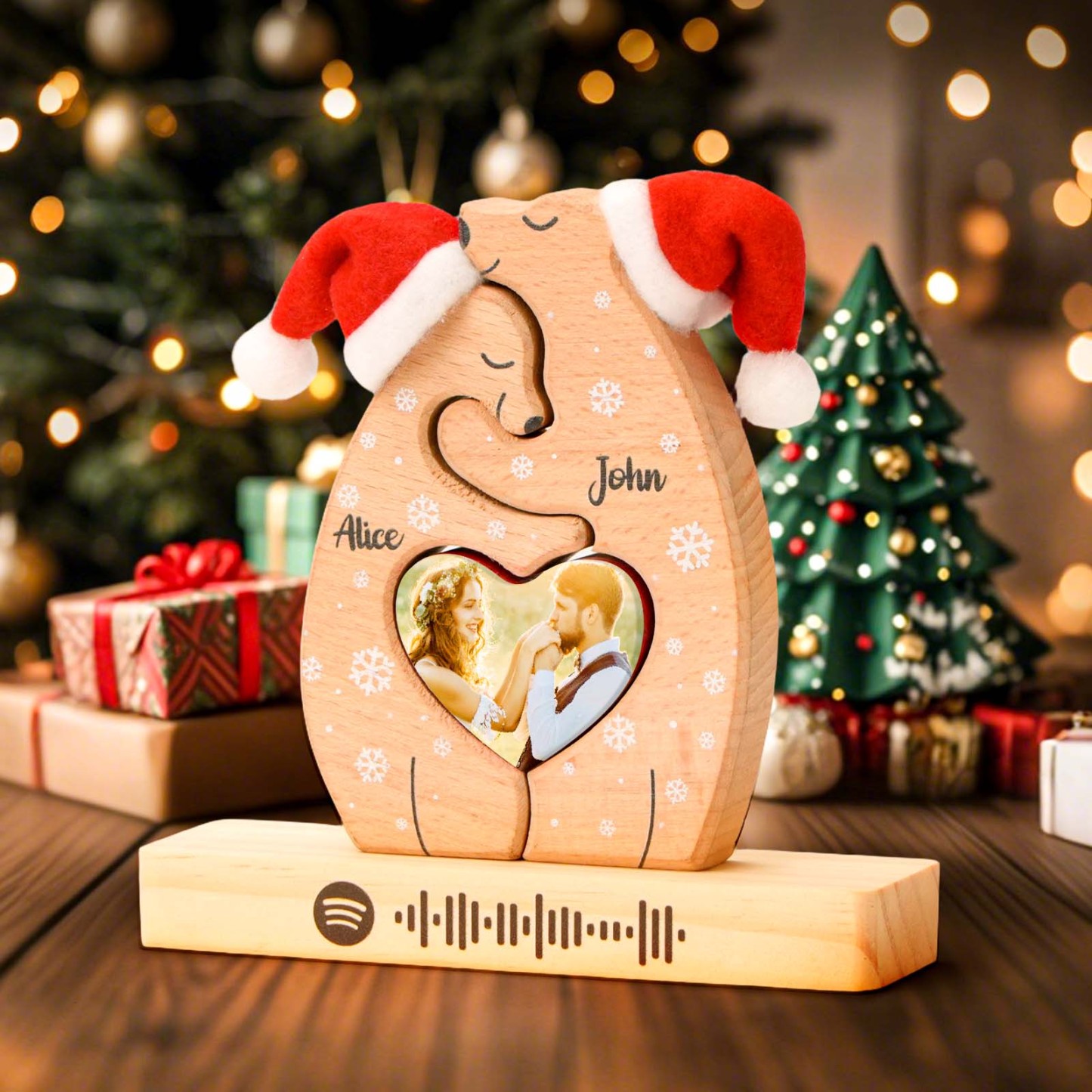 Weihnachten Individuelle Name Foto Spotify Holz Paar Bär Bausteine ​​puzzle Home Dekoration Weihnachtsgeschenk - DePhotoBoxer