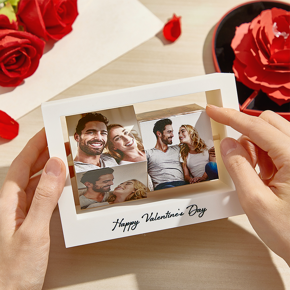 Personalisierter Fotorahmen, Drehbarer Fotowürfelständer, Valentinstagsgeschenke Für Sie - DePhotoBoxer