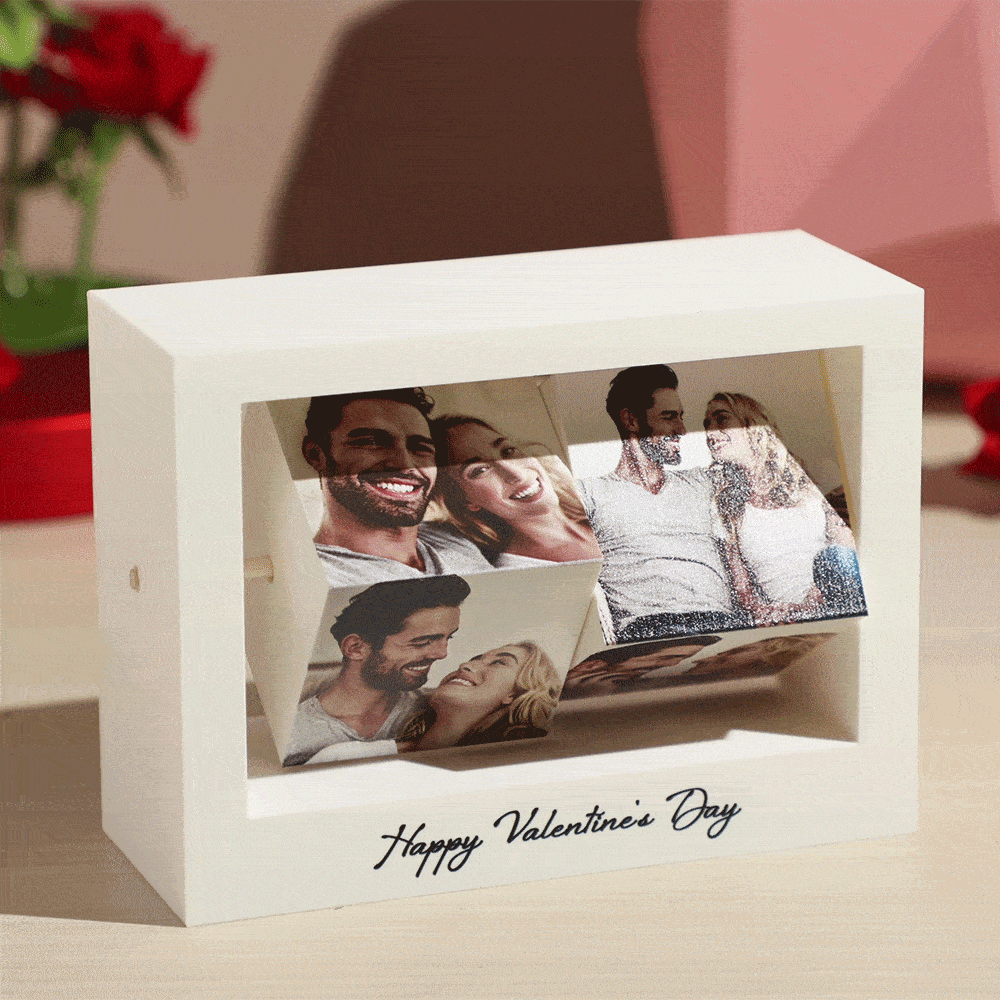 Personalisierter Fotorahmen, Drehbarer Fotowürfelständer, Valentinstagsgeschenke Für Sie - DePhotoBoxer