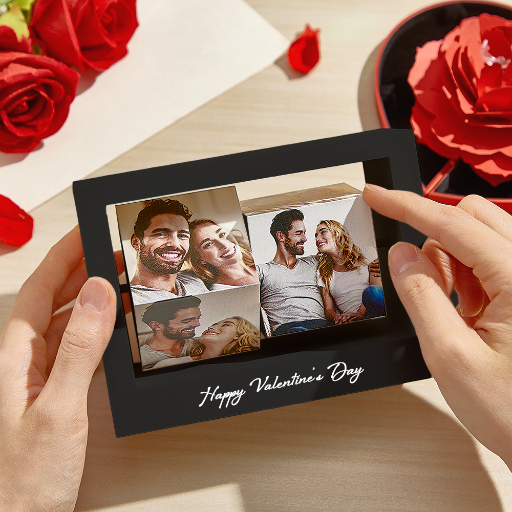 Personalisierter Fotorahmen, Drehbarer Fotowürfelständer, Valentinstagsgeschenke Für Sie - DePhotoBoxer