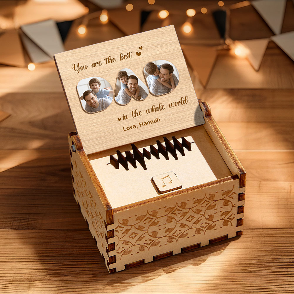 Personalisiertes Vatertagsgeschenk, Spieluhr Aus Holz Mit Individuellem Lied, Stimme Oder Melodie, Vatergeschenk, Fotogeschenk Mit Text, Opa-geschenk - DePhotoBoxer