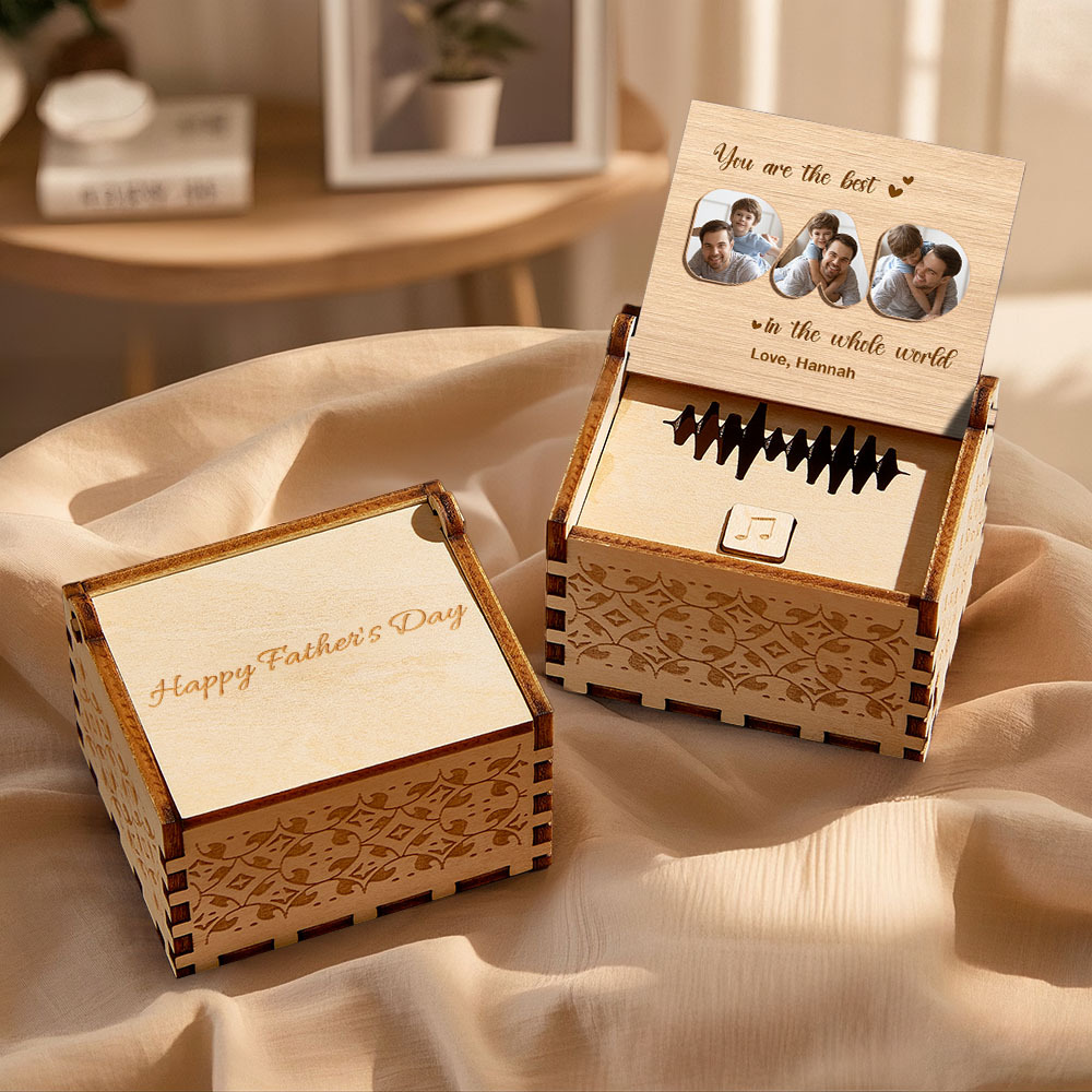 Personalisiertes Vatertagsgeschenk, Spieluhr Aus Holz Mit Individuellem Lied, Stimme Oder Melodie, Vatergeschenk, Fotogeschenk Mit Text, Opa-geschenk - DePhotoBoxer