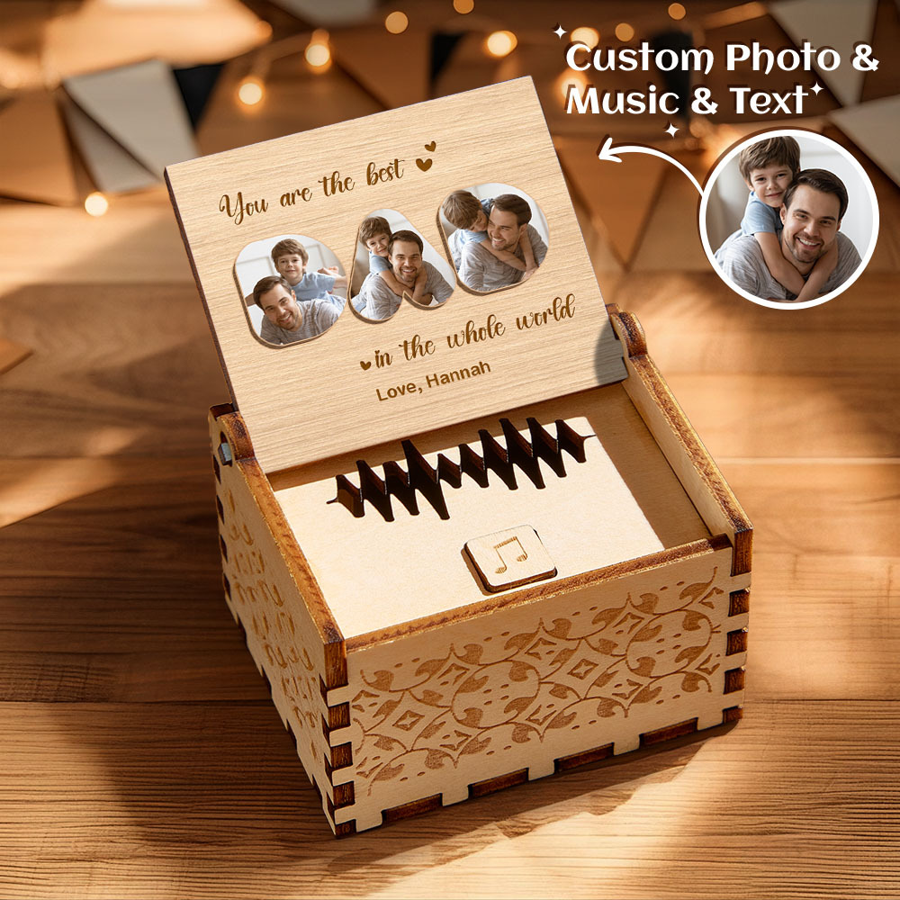 Personalisiertes Vatertagsgeschenk, Spieluhr Aus Holz Mit Individuellem Lied, Stimme Oder Melodie, Vatergeschenk, Fotogeschenk Mit Text, Opa-geschenk - DePhotoBoxer