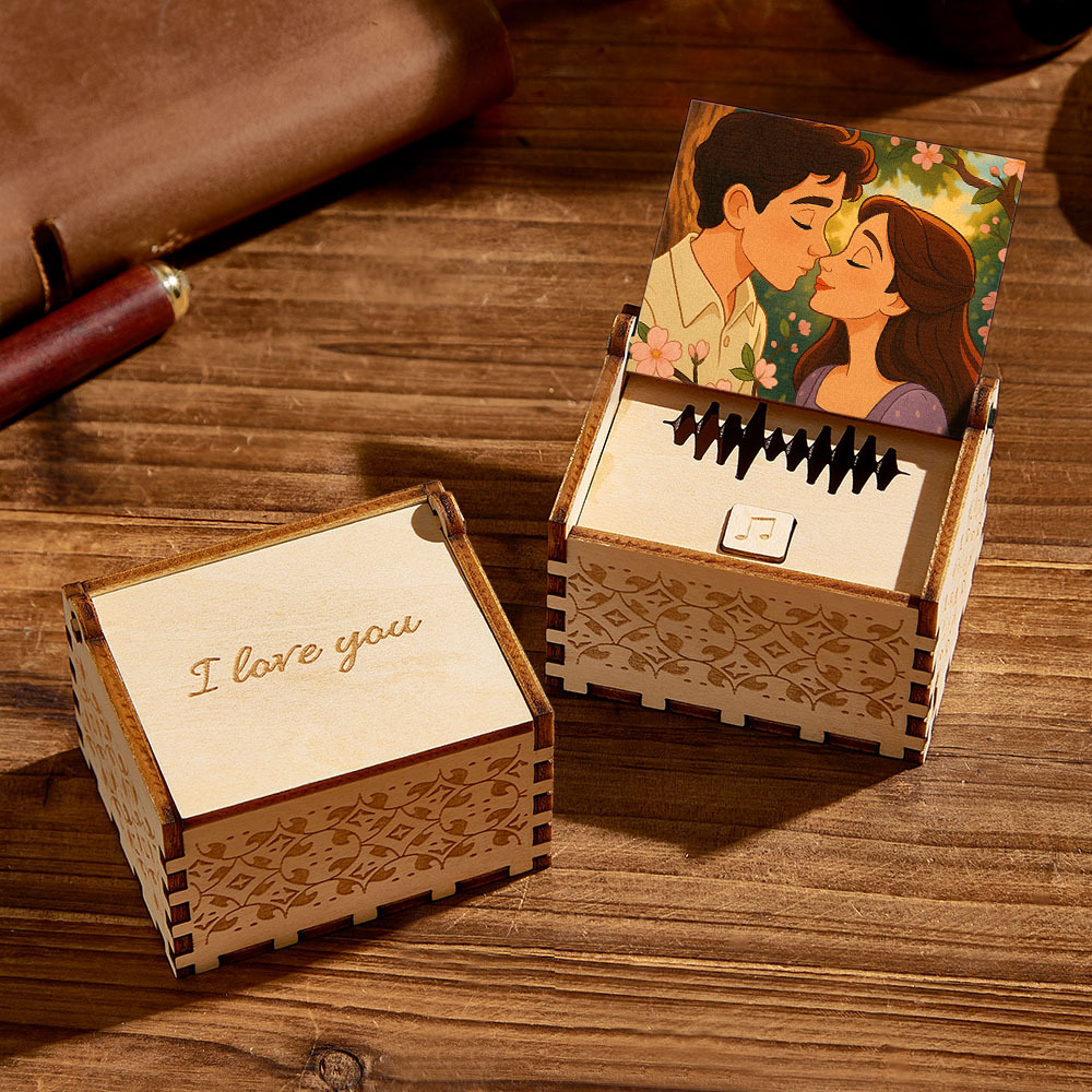 Benutzerdefinierte Cartoon-foto-digital-spieluhr Jede Liedmelodie Oder Stimme Personalisierte Foto-spieluhr Aus Holz Mit Text Jubiläumsgeschenke - DePhotoBoxer
