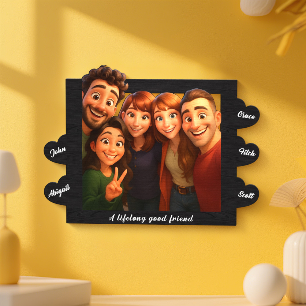 Personalisierter Herzförmiger Bilderrahmen Im Pixar-cartoon-stil, Bestes Geschenk Zum Jahrestag, Geburtstag, Familie, Urlaub - DePhotoBoxer