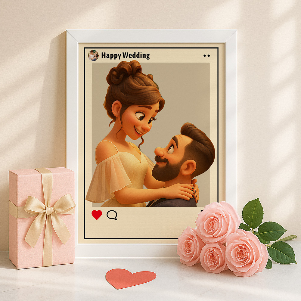 Personalisierter Cartoon-Portrait-Fotorahmen Fotorahmen im Instagram-Stil als Geschenk zum Hochzeitstag und Geburtstag