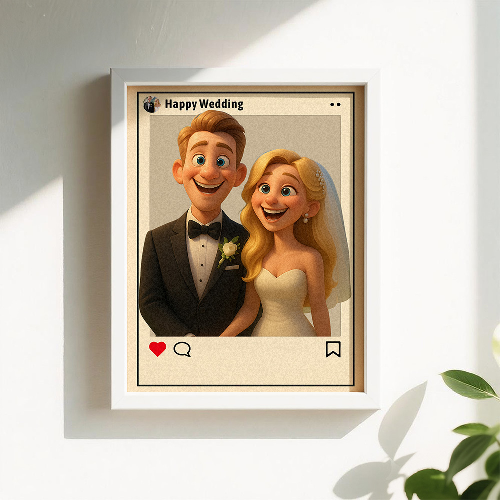 Personalisierter Cartoon-Portrait-Fotorahmen Fotorahmen im Instagram-Stil als Geschenk zum Hochzeitstag und Geburtstag