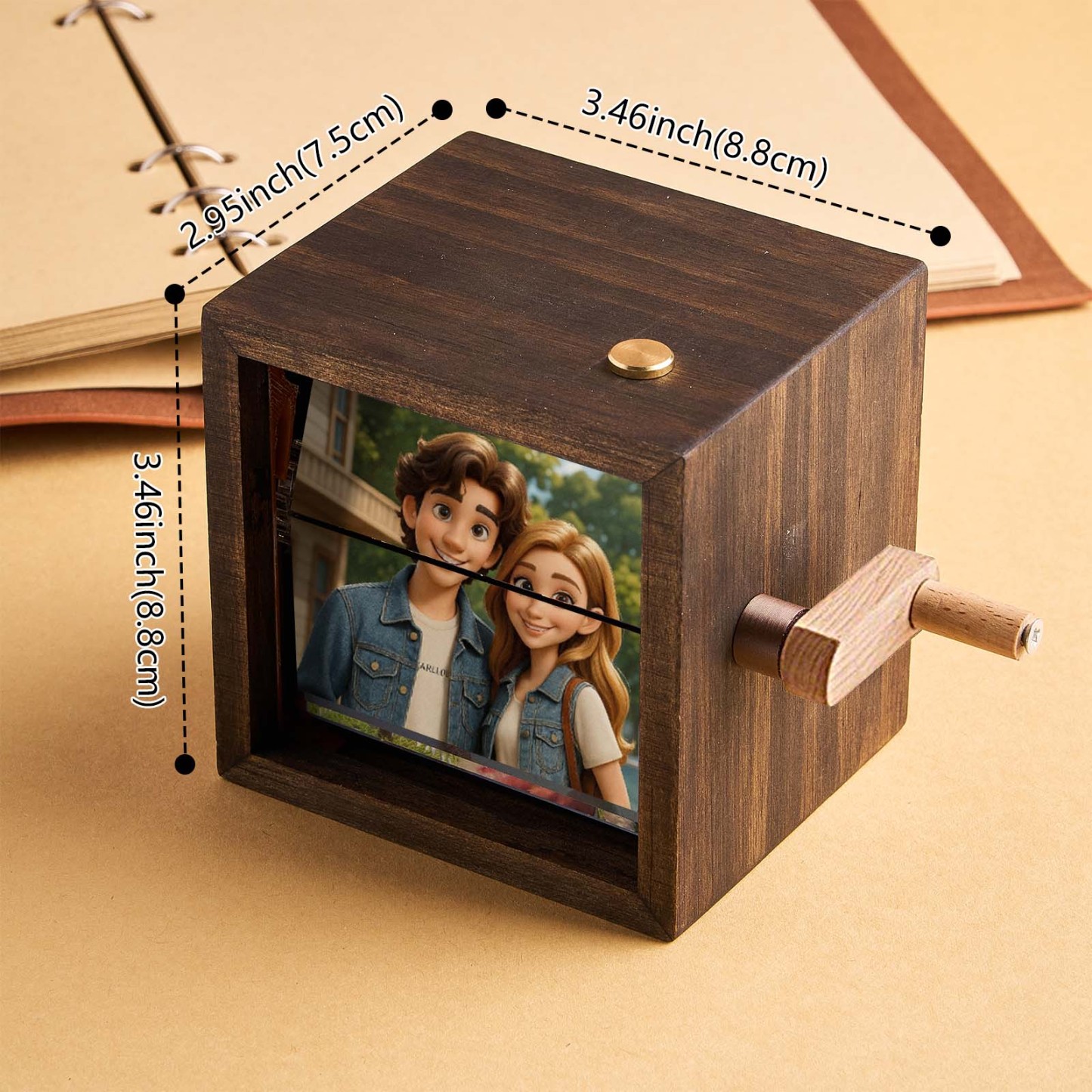 Cartoon Custom Foto Flipbook Rahmen Animation Maschine Mechanische Handkurbel Flipbook Box Fotoalbum Mit Licht Schwarz Walnuss Jubiläumsgeschenke - DePhotoBoxer