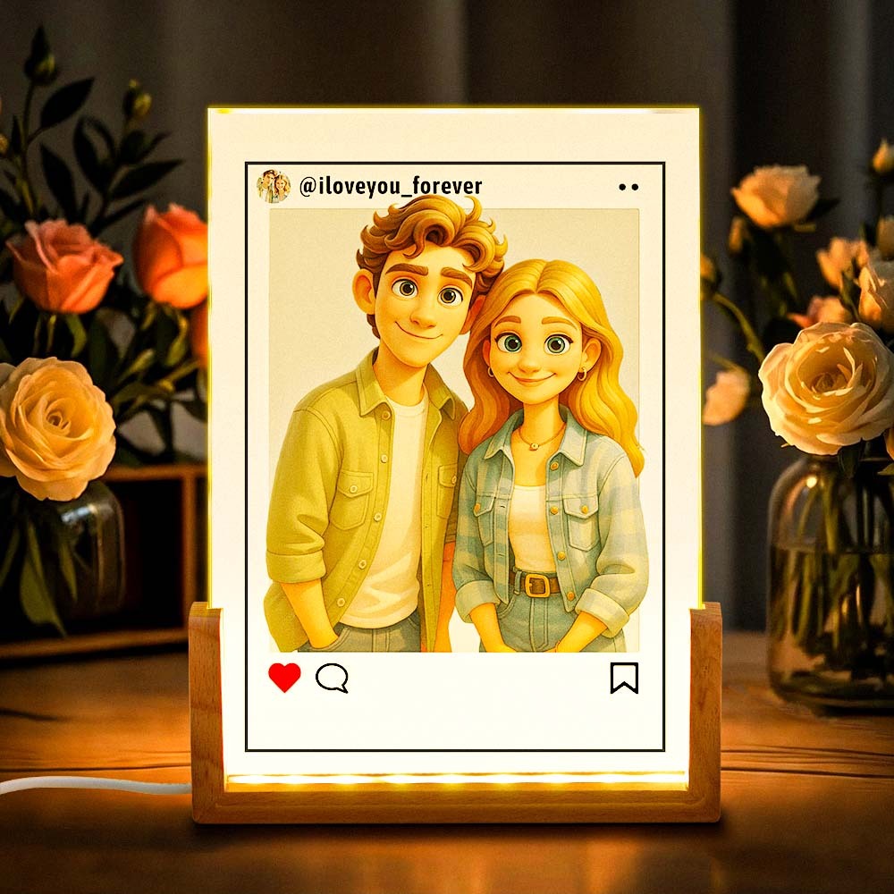 Benutzerdefiniertes Cartoon-portrait-nachtlicht, Personalisierter Fotorahmen, Led-lampe Für Einzigartige Heimdekoration, Personalisiertes Cartoon-foto-nachtlicht Im Instagram-stil, Das Beste Geschenk Zum Hochzeitstag, Geburtstag - DePhotoBoxer