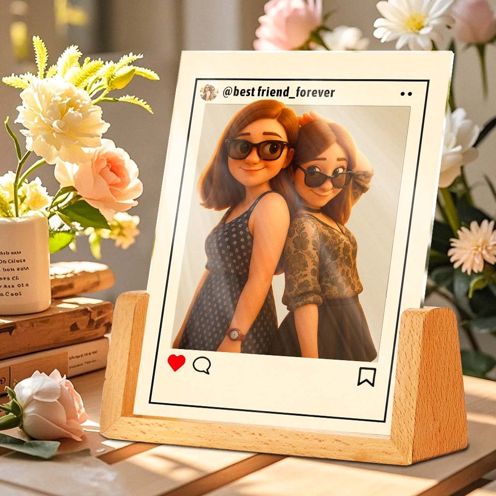 Benutzerdefiniertes Cartoon-portrait-nachtlicht, Personalisierter Fotorahmen, Led-lampe Für Einzigartige Heimdekoration, Personalisiertes Cartoon-foto-nachtlicht Im Instagram-stil, Das Beste Geschenk Zum Hochzeitstag, Geburtstag - DePhotoBoxer