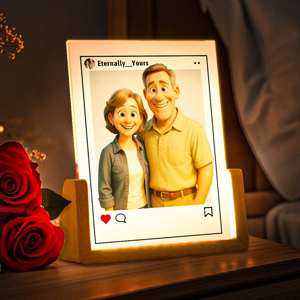 Benutzerdefiniertes Cartoon-portrait-nachtlicht, Personalisierter Fotorahmen, Led-lampe Für Einzigartige Heimdekoration, Personalisiertes Cartoon-foto-nachtlicht Im Instagram-stil, Das Beste Geschenk Zum Hochzeitstag, Geburtstag - DePhotoBoxer