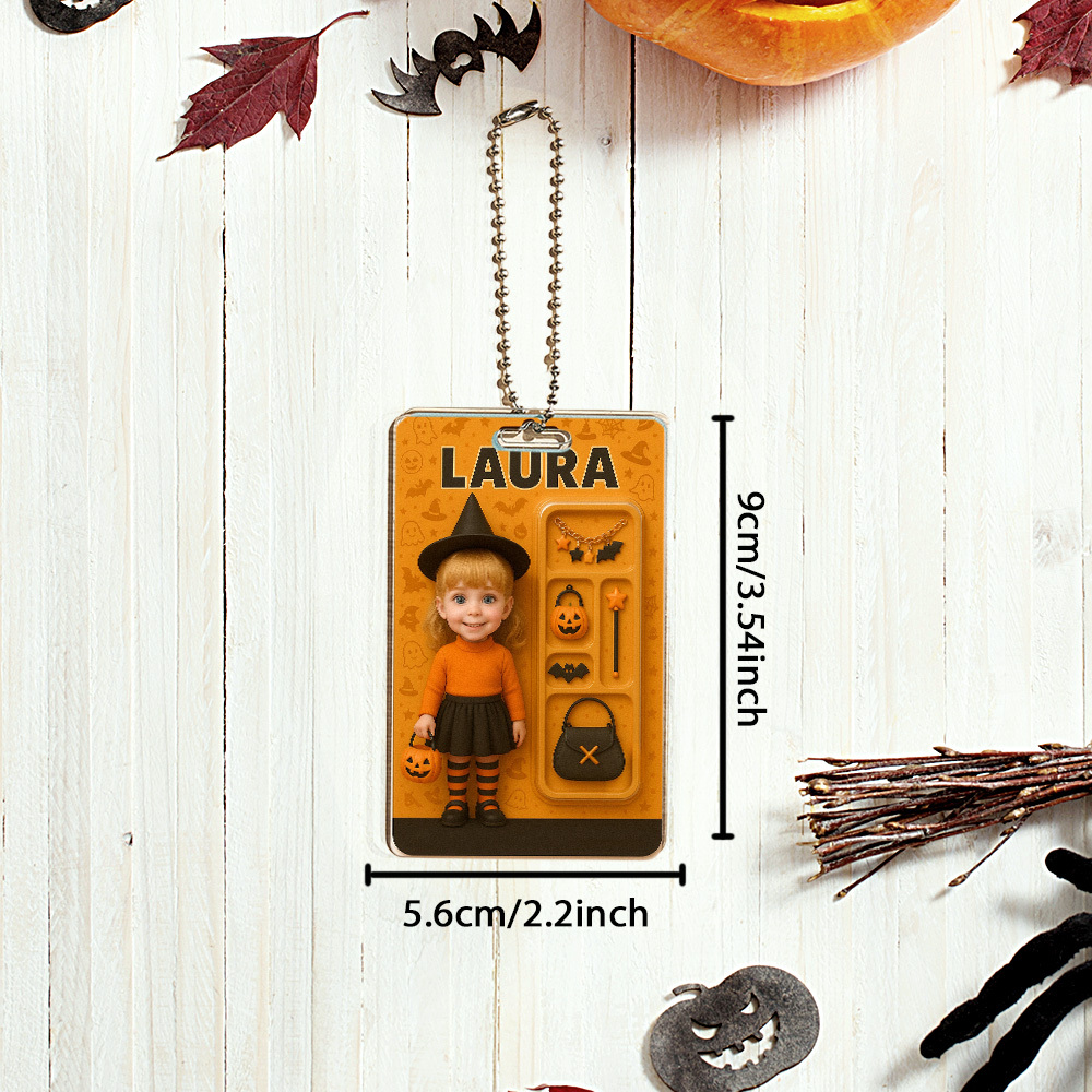 Benutzerdefinierte 3d-effekt Actionfigur Pack Verpackung Personalisierte Acryl Kürbis Mädchen Auto Aufhänger Geschenk Für Halloween - DePhotoBoxer