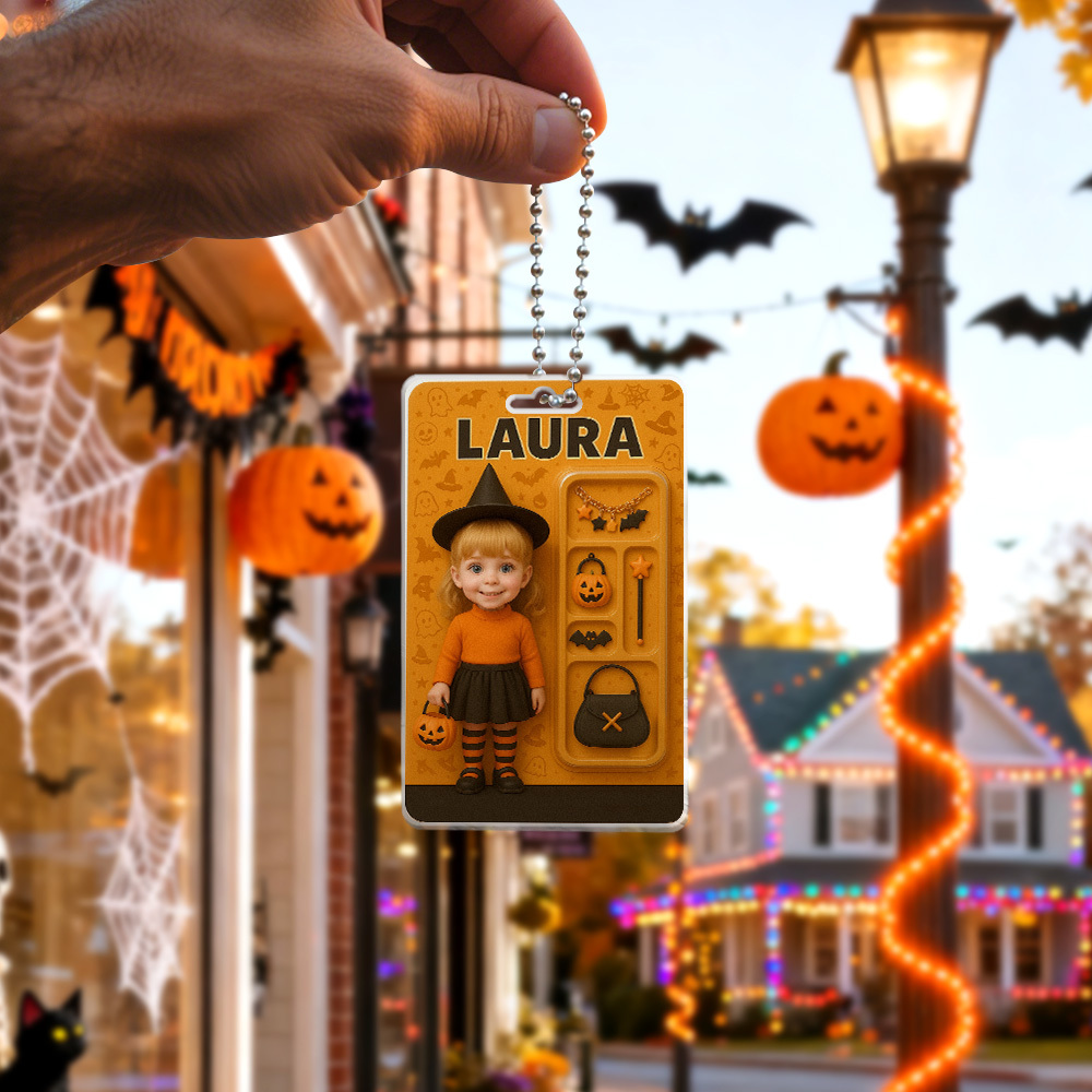 Benutzerdefinierte 3d-effekt Actionfigur Pack Verpackung Personalisierte Acryl Kürbis Mädchen Auto Aufhänger Geschenk Für Halloween - DePhotoBoxer