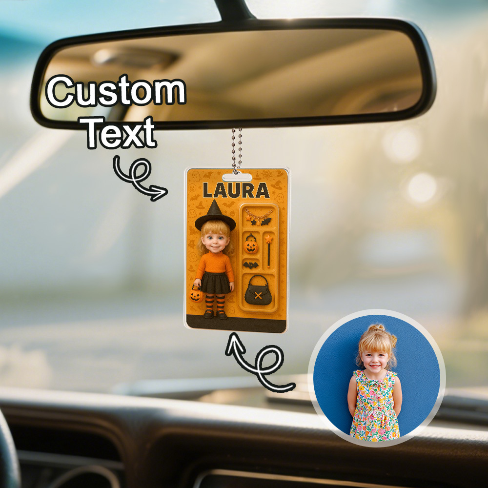 Benutzerdefinierte 3d-effekt Actionfigur Pack Verpackung Personalisierte Acryl Kürbis Mädchen Auto Aufhänger Geschenk Für Halloween - DePhotoBoxer