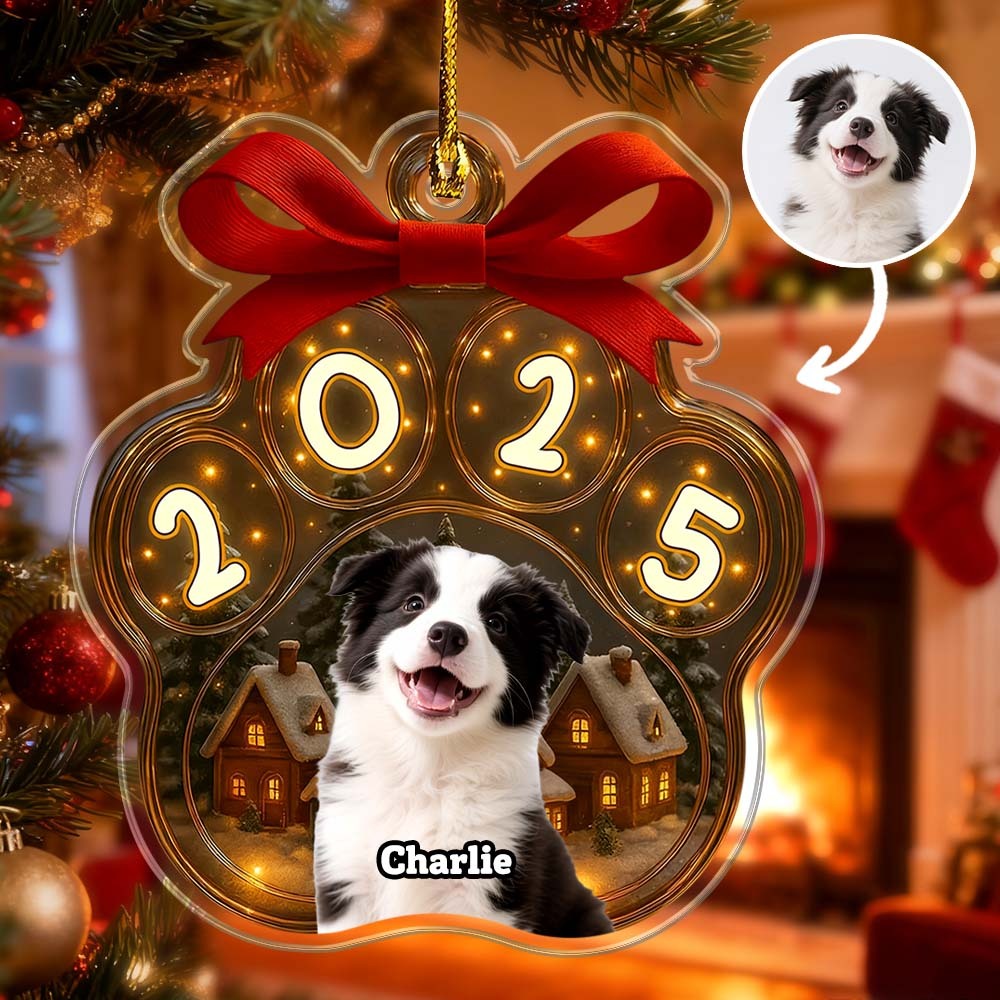 Benutzerdefiniertes Süßes Haustier-foto, Personalisierte Pfote, Acryl-weihnachtsornament