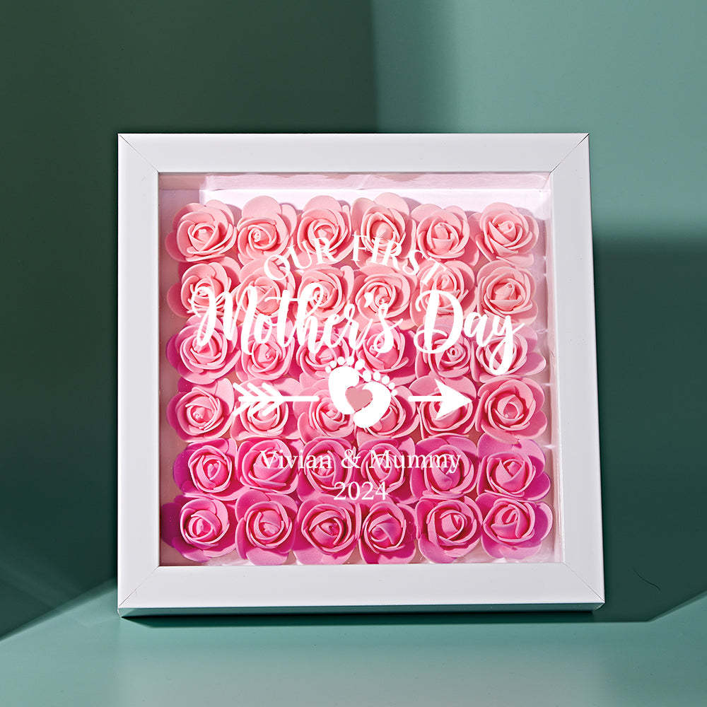 Personalisierte Schmetterlingsversion Blumenschattenbox - Geschenk Für Mama Benutzerdefinierte Kindernamen - DePhotoBoxer
