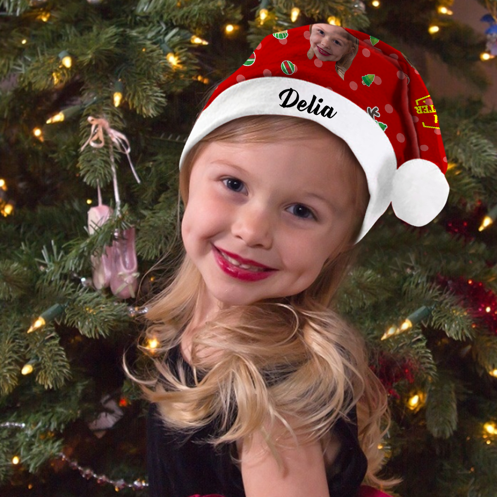 Plush Velvet My Face & Name Personalized Best Daughter Santa Hat - For Man, Woman, Kid