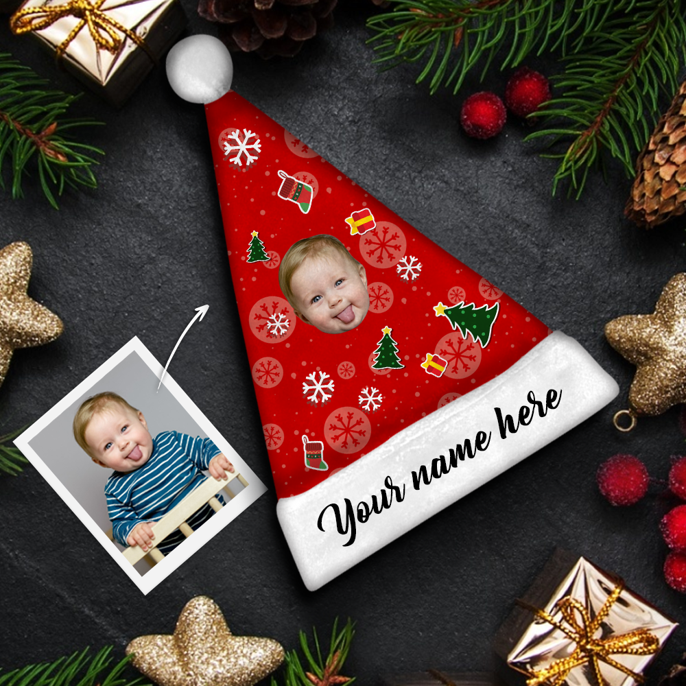 Plush Velvet My Face & Name Personalized Christmas Hat - For Man, Woman, Kid