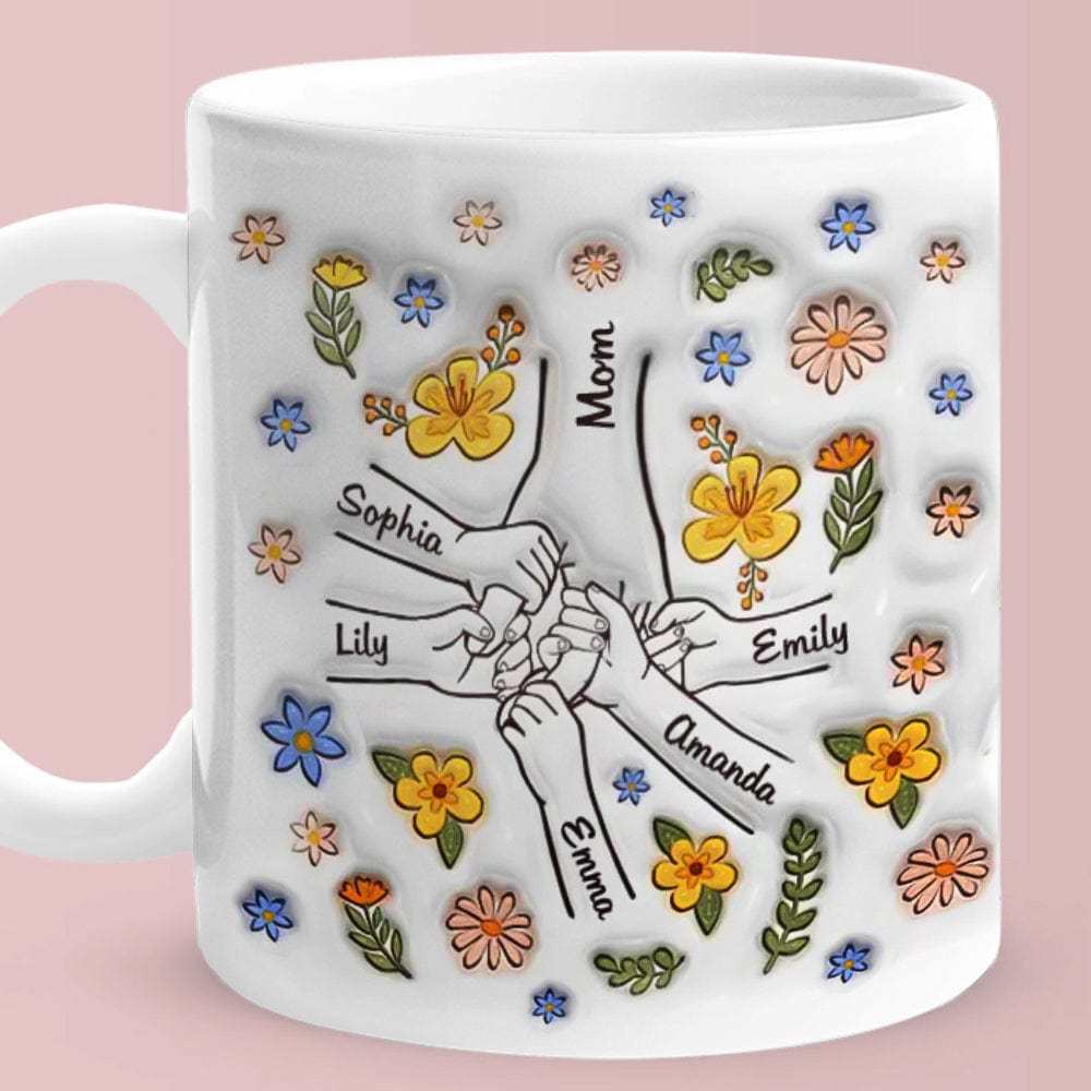 Personalisierte 3d-tasse Mit Aufgeblasenem Effekt, Bedruckt, „sie Halten Unsere Hände, Auch Unsere Herzen“, Geschenk Für Mama, Oma - DePhotoBoxer